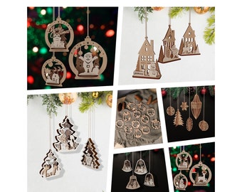 Christmas tree 3D ornaments 36 bundle svg laser cut file Glowforge Christmas bauble ornaments tree decororation svg Christmas dxf template