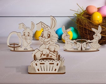 Laserowo wycinane Easter Bunny Egg Holder SVG plik Glowforge Egg Holder Stand Package SVG Cricut Easter Egg Holder DXF Cnc Vector Template