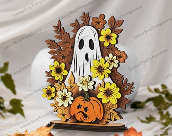 Halloween Ghost Laser Cut SVG Standing Multilayer Shelf Sitter Decor