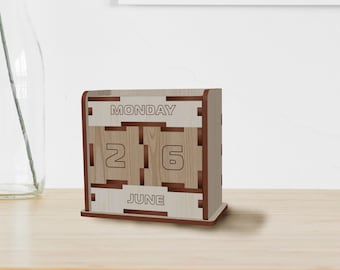 Perpetual Desk Calendar Laser Cut SVG Wood Cube Block Decor