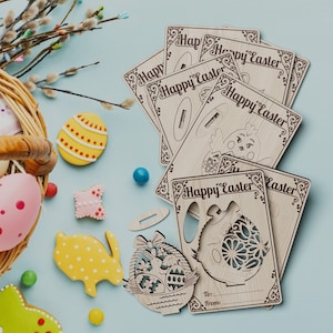 Cartões de Páscoa cortados a laser modelo svg Glowforge Cartões de Páscoa svg cricut Cartões de presente de feliz Páscoa dxf cnc padrão de vetor arquivo digital