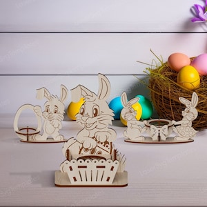 Corte láser soporte de huevo de conejito de Pascua archivo svg Glowforge soporte de soporte de huevo paquete svg cricut soporte de huevo de Pascua dxf cnc plantilla vectorial imagen 1