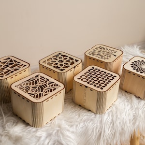 Paquete decorativo de madera caja de regalo archivo cortado con láser svg Glowforge caja de joyería de boda svg cricut Patrón de caja de regalo dxf cnc plantilla vectorial