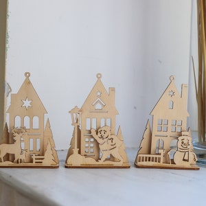 Drewniane 3D dekoracja choinkowa SVG pakiet Glowforge bombki świąteczne ozdoby drzewo SVG Cricut Boże Narodzenie DXF szablon