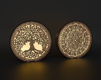 Tree of Life Mandala SVG Laser Cut Tealight Candle Holder Round Decoration