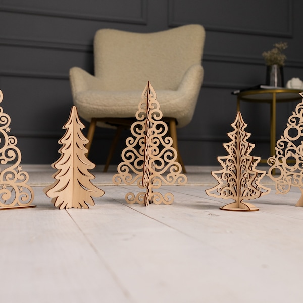 5 Weihnachtsbaum Laser geschnitten SVG stehen Winter Dekor