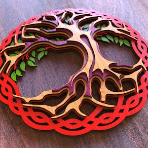 Taglio laser multistrato mandala parete arte albero file in formato svg Glowforge 3D multistrato parete in legno arte pannello dxf modello di piano di taglio Download digitale