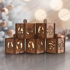 Kerst ornamenten kaars houder bundel laser gesneden svg-bestand Glowforge kerst lantaarn cnc vector patroon kerst lamp laser dxf patroon