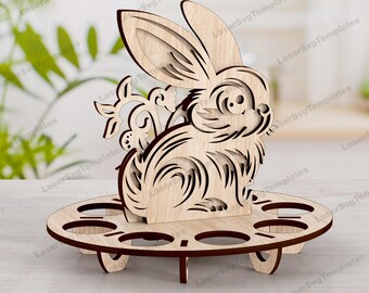 Runde Multi Slot Eierhalter SVG Laser geschnitten Sitzender Hase Osterdekor