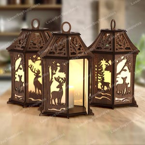 Lámpara de noche decorativa con forma de ciervo cortada con láser, archivo SVG. Lámpara de mesa con forma de ciervo Glowforge, SVG. Candelabro de ciervo, láser. Lámpara de mesa con forma de ciervo, vector DXF.