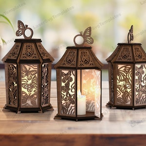Dekorative Schmetterling Laterne Laser geschnitten svg Datei Glowforge Schmetterling Tischlampe svg Frühling Ornamente Kerzenhalter Laterne Vektor dxf