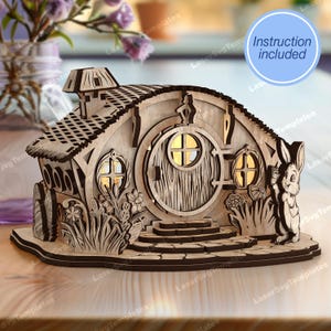 Lasergesneden Bunny Pasen huis kaarshouder svg-snijbestand Glowforge paashaas scène miniaturen svg Pasen decoratie dxf Pasen laser