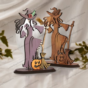 Häxa bordsdekoration SVG laserskuren stående Halloween pumpa figur
