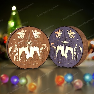 Lampada da tavolo della natività con taglio laser file svg Glowforge Decorazione da tavolo della natività svg cricut Lanterna della natività di Natale dxf modello cnc