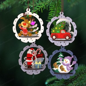 Boule de sapin de Noël 3D découpée au laser fichier svg Glowforge Noël père Noël renne boule de Noël svg ornements de Noël vecteur dxf