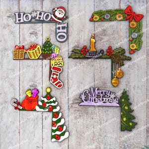 Lot de 6 coins de porte de Noël découpé au laser fichier svg Glowforge Noël coins de porte svg modèle vectoriel dxf cnc multicouche de coins de Noël