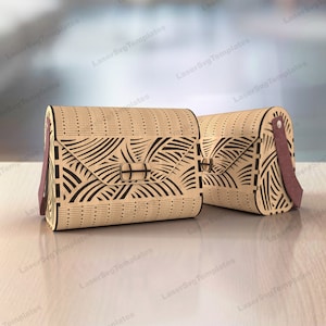 Decoratieve houten clutch handtas lasergesneden svg-bestand Glowforge handtas svg cricut koppeling cnc vector sjabloon handtas portemonnee dxf patroon