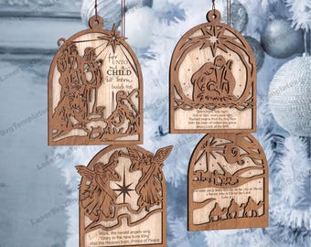 Multilayer Nativity scene ornaments laser cut svg file Glowforge Christmas bauble ornaments tree decoration svg vector Christmas balls dxf