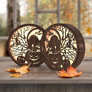 Lámpara de noche de mesa de Halloween corte láser archivo svg Glowforge Decoración de mesa de Halloween corte láser svg Halloween lámpara de decoración multicapa dxf cnc