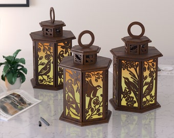 Bird Lantern Tealight SVG Glowforge Candle Holder Laser Cut Nature Decor