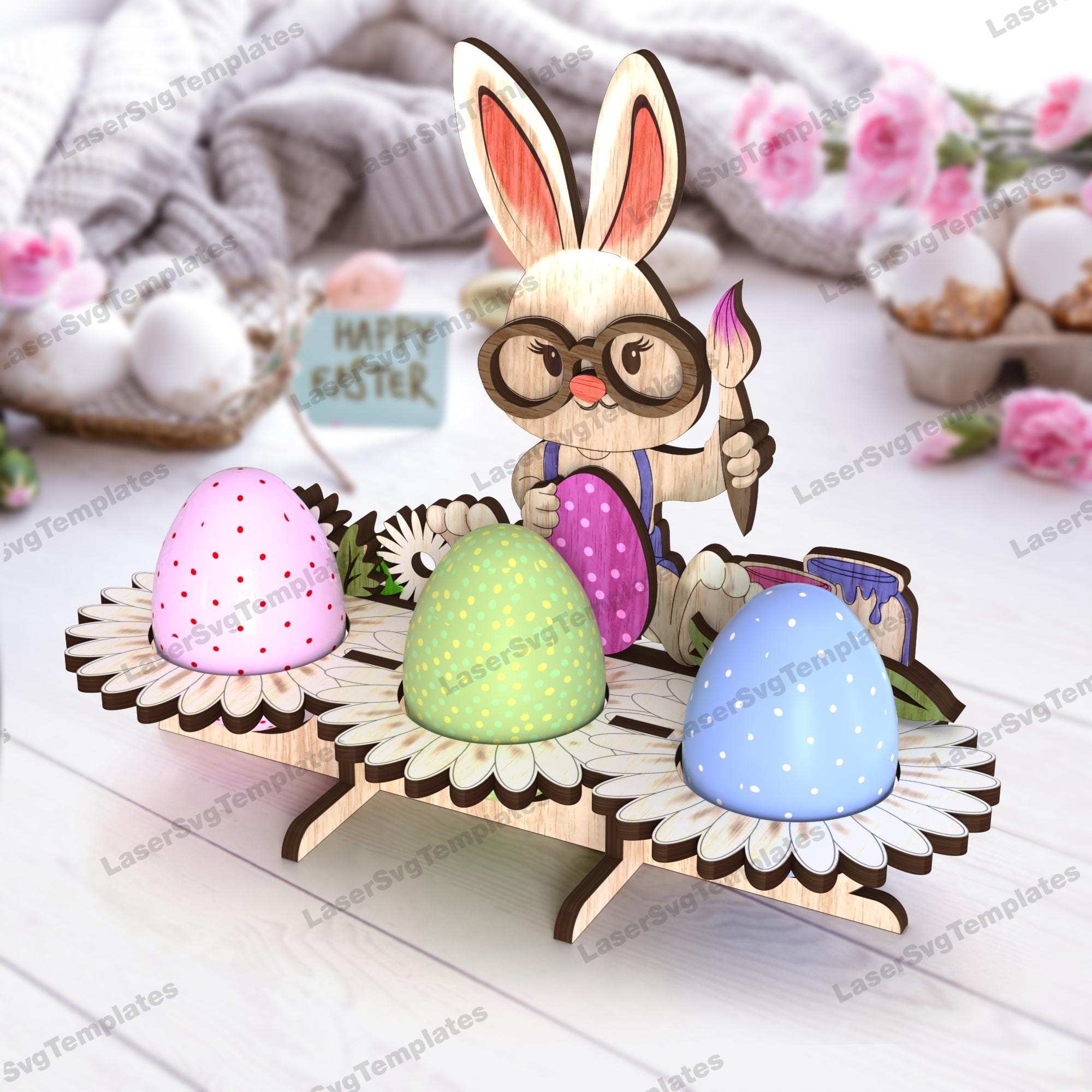 Laser Cut Easter Bunny Egg Holder 3 Bundle Svg File Glowforge Egg ...