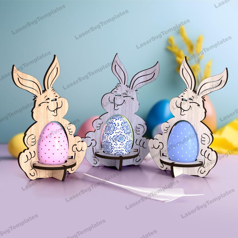 Laser Cut Easter Bunny Egg Stand Svg File Glowforge Egg Holder Stand ...
