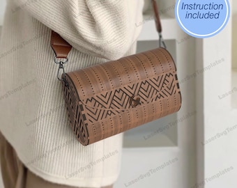 Laser cut wooden clutch handbag svg template Glowforge handbag svg cricut Clutch cnc vector template Handbag purse dxf digital download