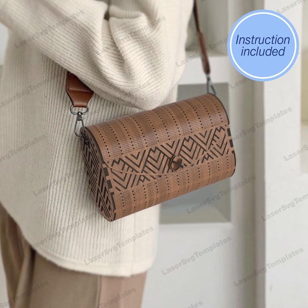 Wooden Crossbody Clutch Bag SVG Laser Cut Shoulder Purse Handbag Template