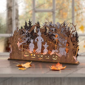 Halloween Kürbis Tischdekoration Laser Cut svg Datei Glowforge Halloween Holzszene dekoration svg Halloween komposition dxf cnc vektor