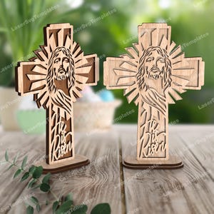 Supporto Pasqua Gesù croce file svg taglio laser Glowforge multistrato Pasqua croce modello vettoriale CNC Cristo Pasqua croce dxf piano di taglio