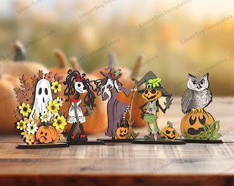 5 Halloween Ghost Pumpkin Witch Laser Cut SVG Standing Figurine Spooky Decor