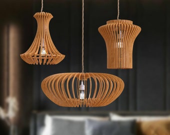3 Laser Cut Pendant Lampshade SVG Hanging Light Chandelier Lamp