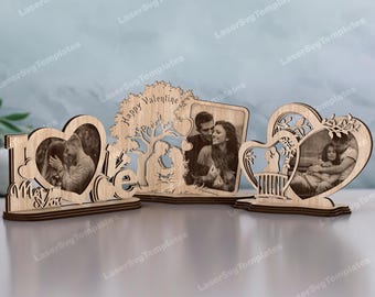 3 Couple Photo Frame SVG Laser Cut Love Heart Valentines Standing Decor