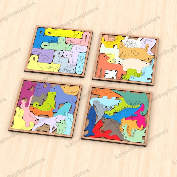 Educational kids animal puzzle bundle svg laser cut file Glowforge kids montessori puzzle dxf cut plan cnc vector laser Digital download