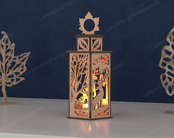 Decorative Deer lantern laser cut svg file Glowforge forest scene deer table lamp svg deer ornaments candle holder lantern vector dxf