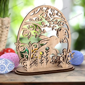 Stehender Osterhase mit Hase Dekoration Laser cut svg Datei Glowforge Osterszene Tischdeko Dxf Laser Osterhase Vorlage Ostern Lasercut Datei