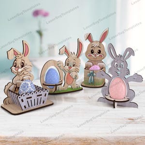 Osterhase Ei Halter 4 Bundle Laser geschnitten svg Datei Glowforge Bunny Egg Stand svg Ostereierhalter dxf cnc Vektor Vorlage Bunny Laser cut