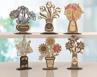 6 Personalized Flower Vase SVG Laser Cut Mom Floral Stand Mothers Day