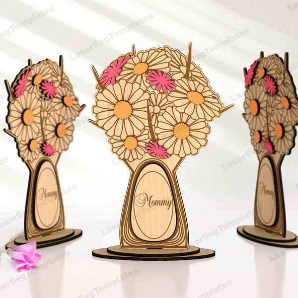 Wooden vase flowers table decor laser cut svg file Glowforge multilayer mandala decorative vase flower dxf vector pattern Mothers day svg