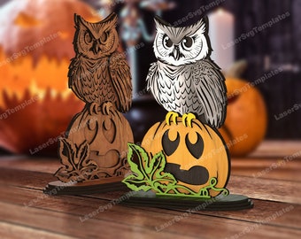 Halloween Owl Figurine SVG Laser Cut Pumpkin Standing Table Decor