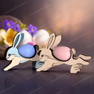 Support de support d'oeufs de lapin de Pâques découpé au laser fichier svg Glowforge multicouche support de support d'oeufs de supports d'oeufs de Pâques svg modèle vectoriel dxf cnc de support d'oeufs de Pâques