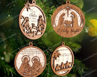 Nativity tree balls ornaments bundle laser cut svg file Glowforge Christmas bauble ornaments tree decoration svg vector Christmas balls dxf