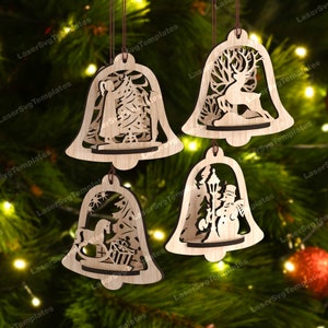 3D Weihnachtsbaum Glocke Ornamente gesetzt Laser geschnitten svg Datei Glowforge Christbaumkugel Ornamente svg Weihnachtsbaum Dekor Dxf Vektor Vorlage