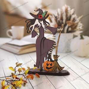 Halloween witch table decoration laser cut svg file Glowforge Halloween table decor bundle dxf Witch laser vector template