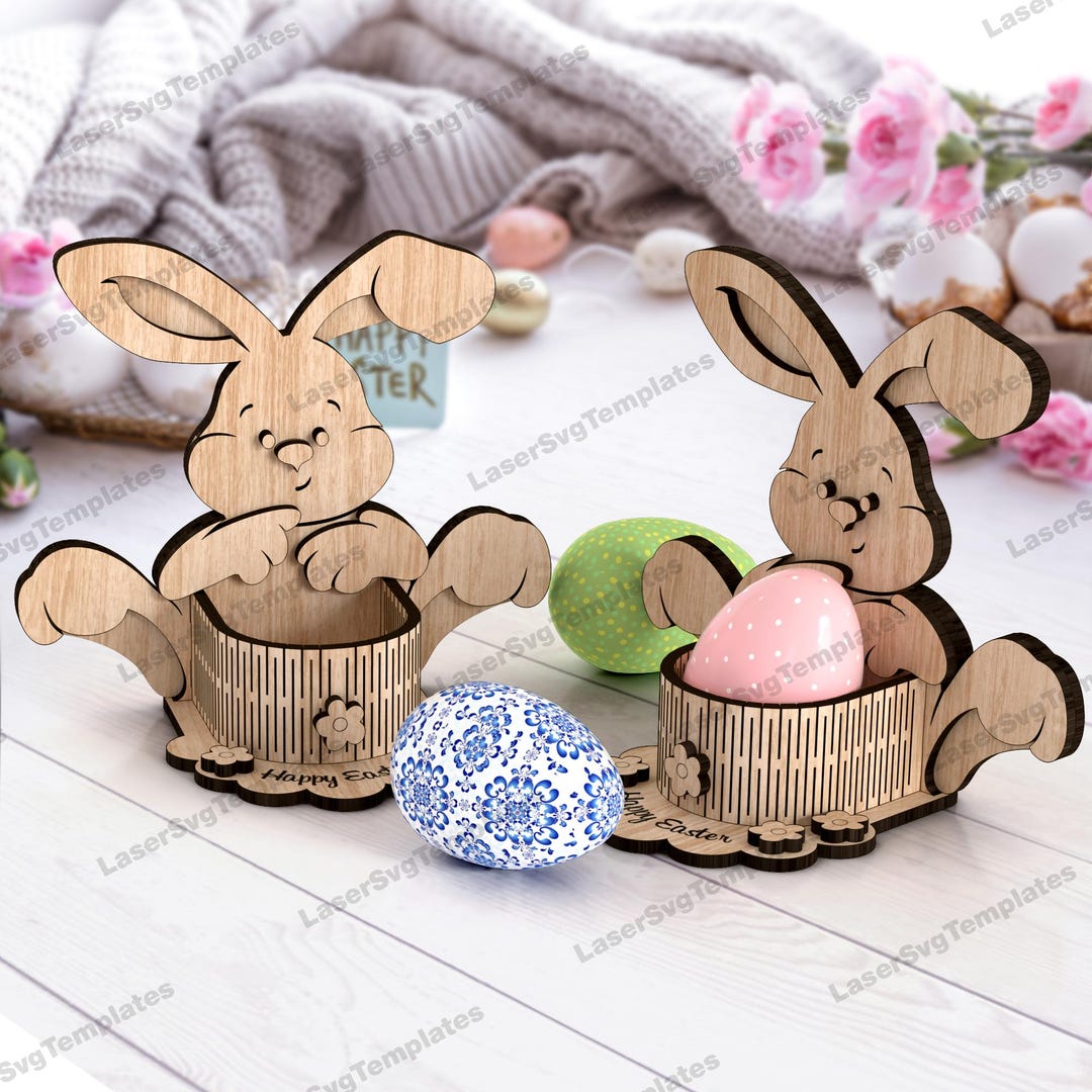 Laser Cut Easter Bunny Egg Holder Svg File Glowforge Organizer Egg ...
