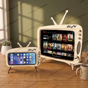 Retro TV Phone Stand Laser Cut SVG Tablet Holder Desk Decor