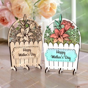 Día de la Madre, jarrón de flores de pie cortado con láser, archivo SVG, ramo de flores Glowforge, día de la madre, DXF, Día de la Madre, flores cortadas con láser, mamá cortada con láser