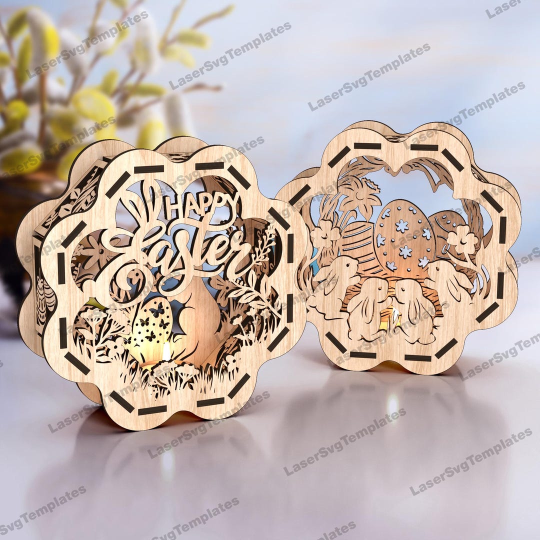 Laser Cut Easter Bunny Candle Holder 2 Bundle Svg File Glowforge Easter ...