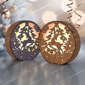 Kerst rendier tafel nachtlampje lasergesneden svg-bestand Glowforge kerst tafel decor svg cricut kerst rendier lantaarn dxf cnc patroon
