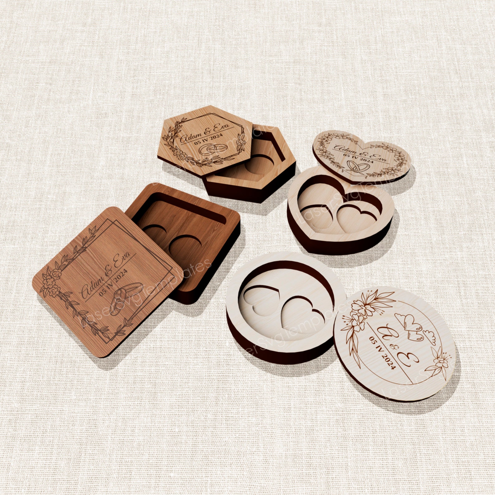Laser Cut Decorative Ring Box Set Svg Template Glowforge Wedding Ring ...